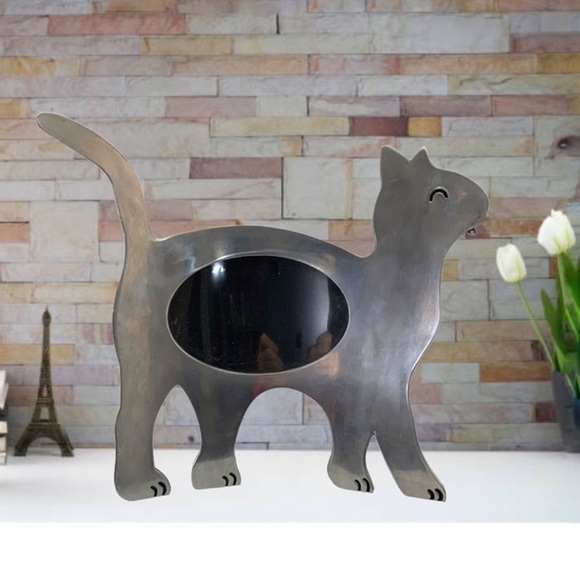 Cat Photo Frame Large Metal Freestanding Curved Large 11” Table Decor Silver 4x6 - Picture 4 of 16